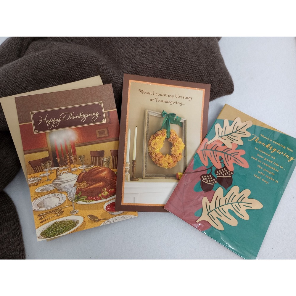 Hallmark Thanksgiving Greeting Cards Set of 3 Multicolor Fall Harvest Themes